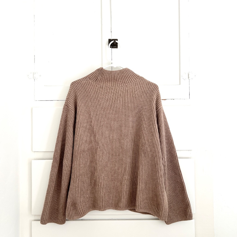 GAP Taupe Ribbed Mock Neck Sweater Relaxed Cotton Knit XS - Picture 3 of 7